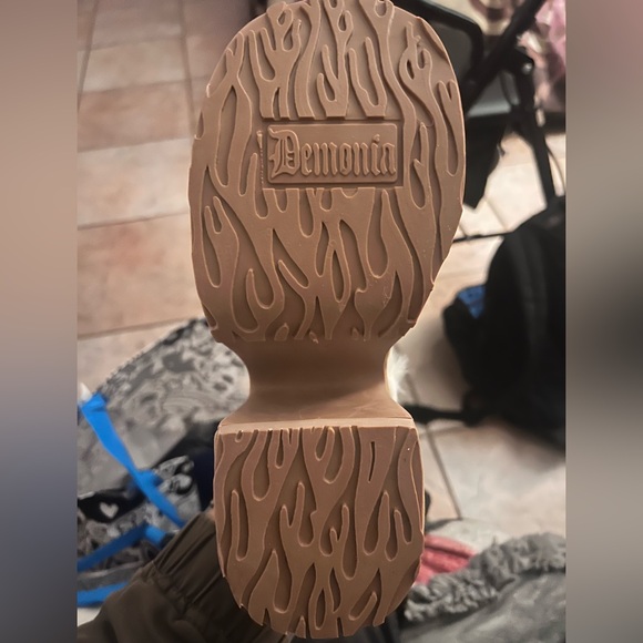 Demonia Camel-311 Vegan Suede Tan Faux Fur Platform Boots - Picture 2 of 2